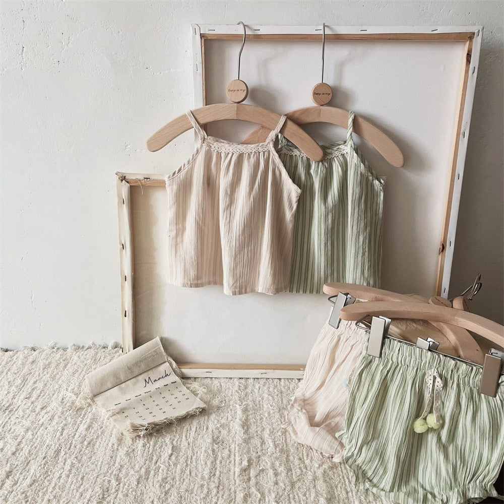 Striped Summer Lace Tank Top and Bloomer Set