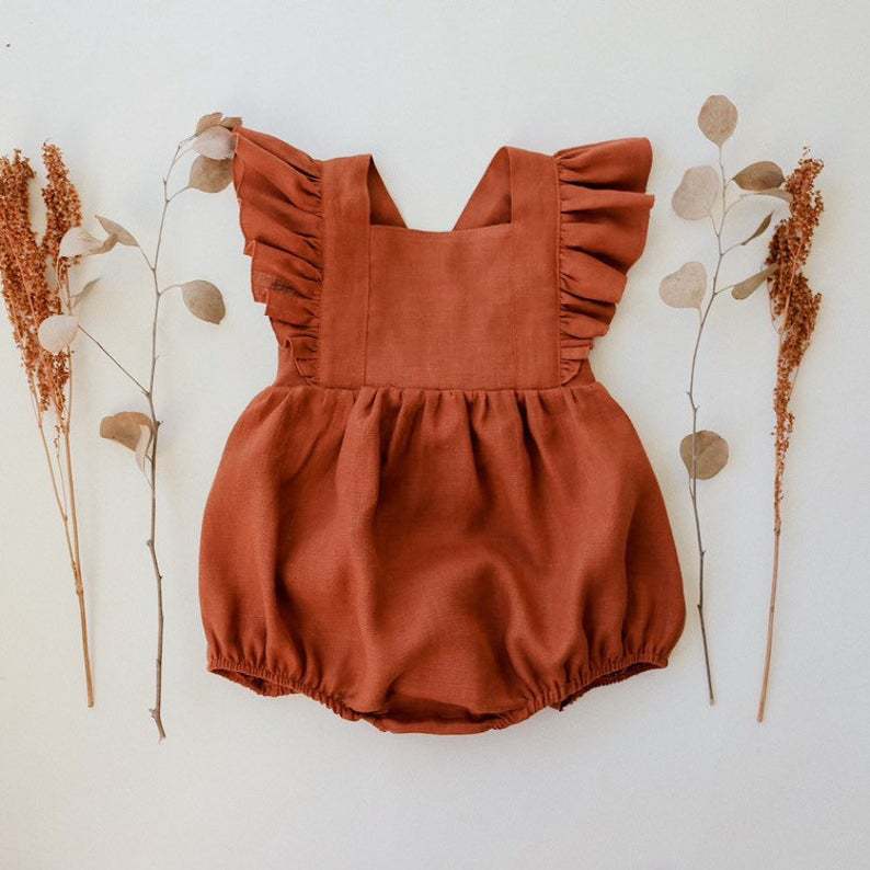 Three Little Tots Baby Cotton And Linen Summer Strap One Piece Suit, alternate angle