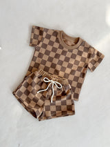 Checkered Print Little Man Top and Bottom Set