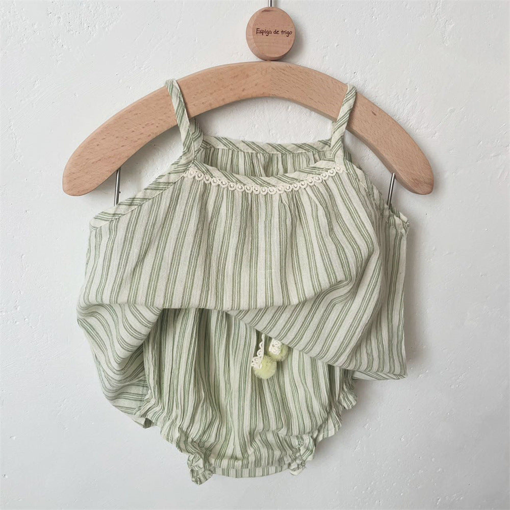 Striped Summer Lace Tank Top and Bloomer Set
