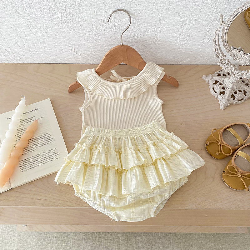 Pale Yellow/Beige Summer Girls Top and Bloomers Set