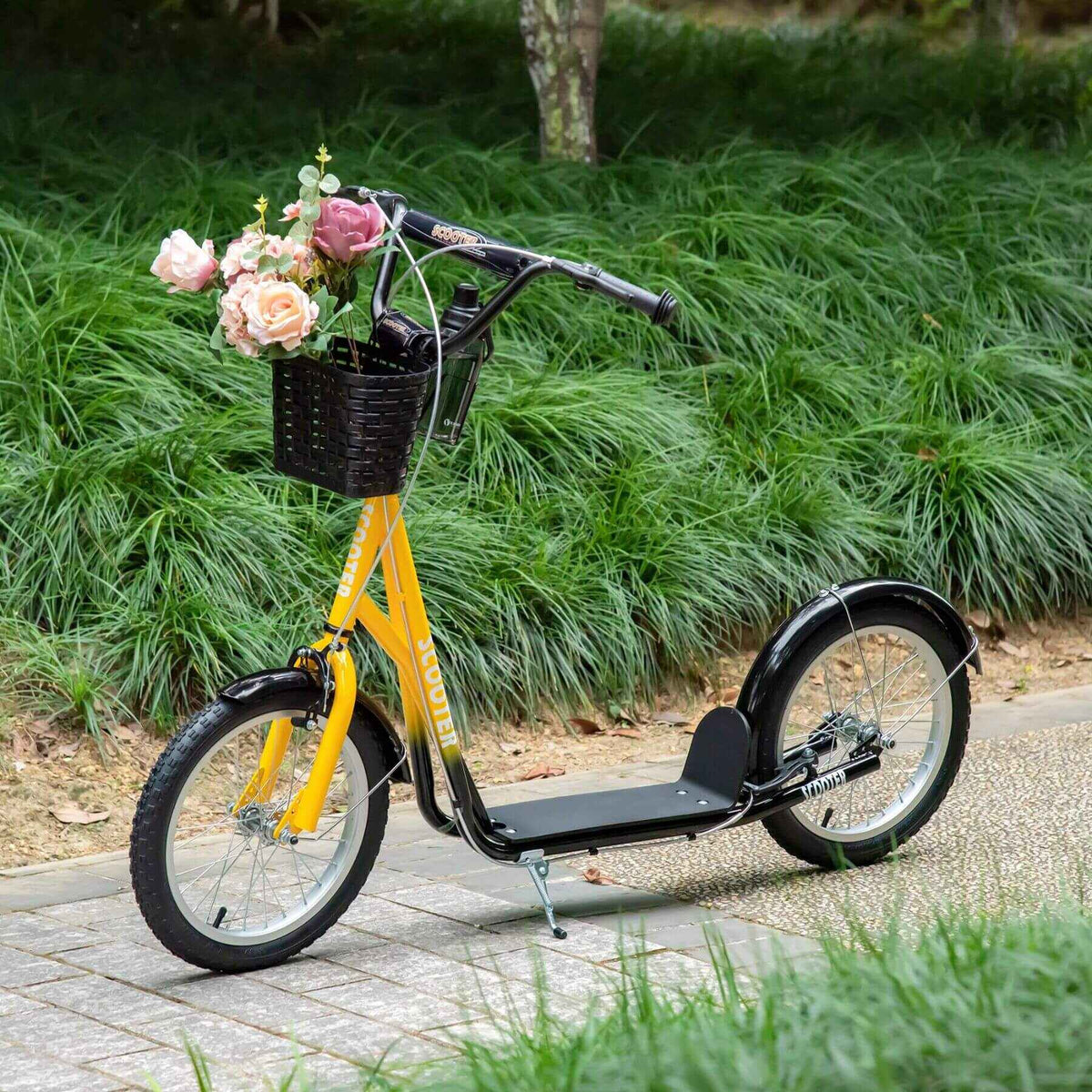 Aosom Youth Kick Scooter with Adjustable Handlebars, Yellow