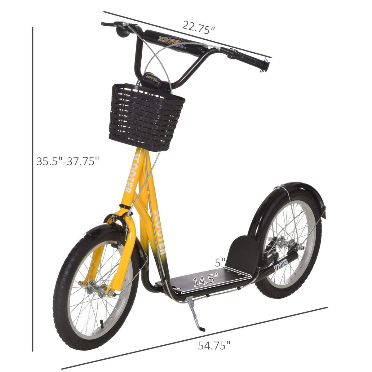 Aosom Youth Kick Scooter with Adjustable Handlebars, Yellow