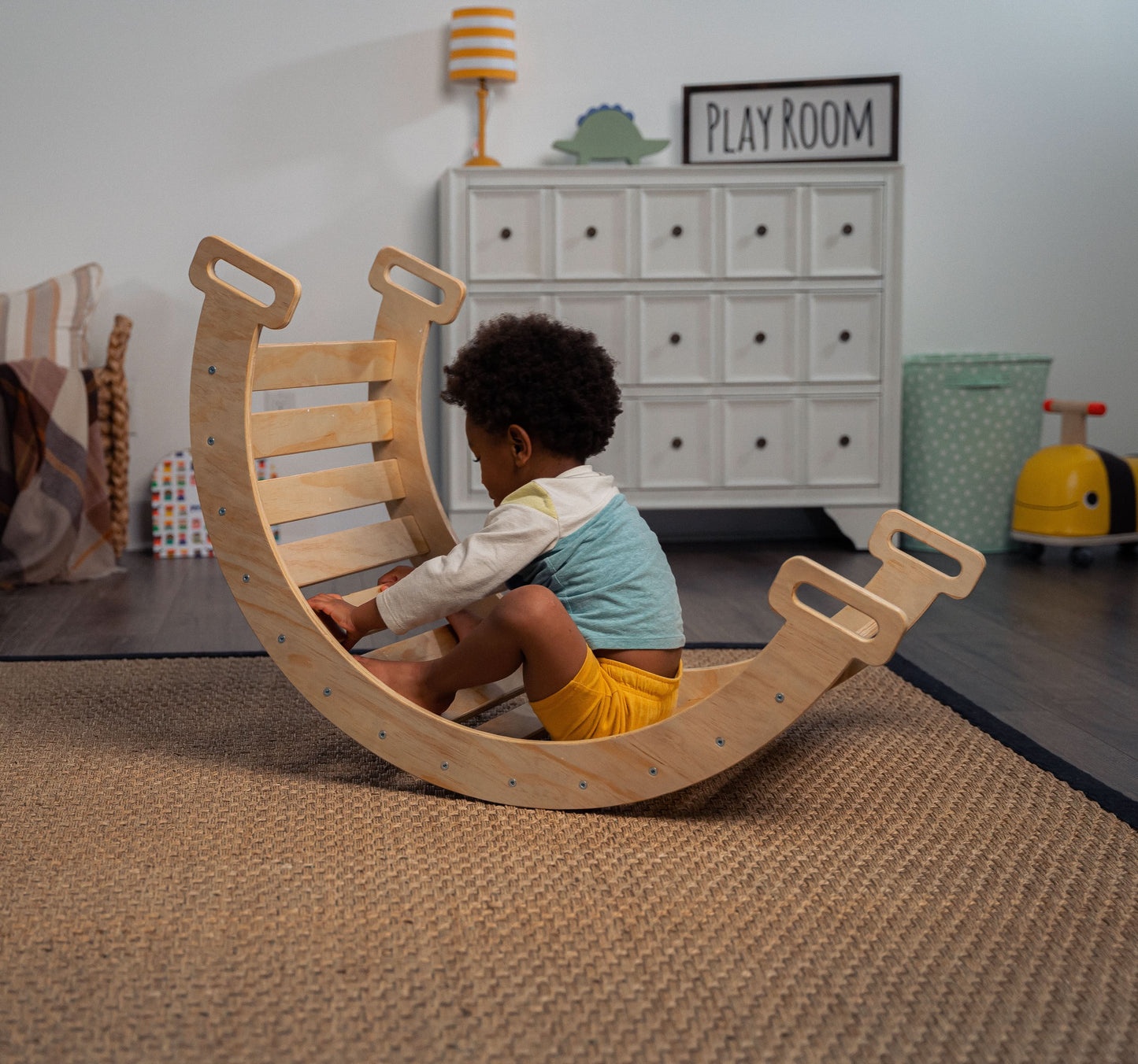 Three Little Tots Hazel Pikler Triangle Slide and Rocker Set, fourth additional photo