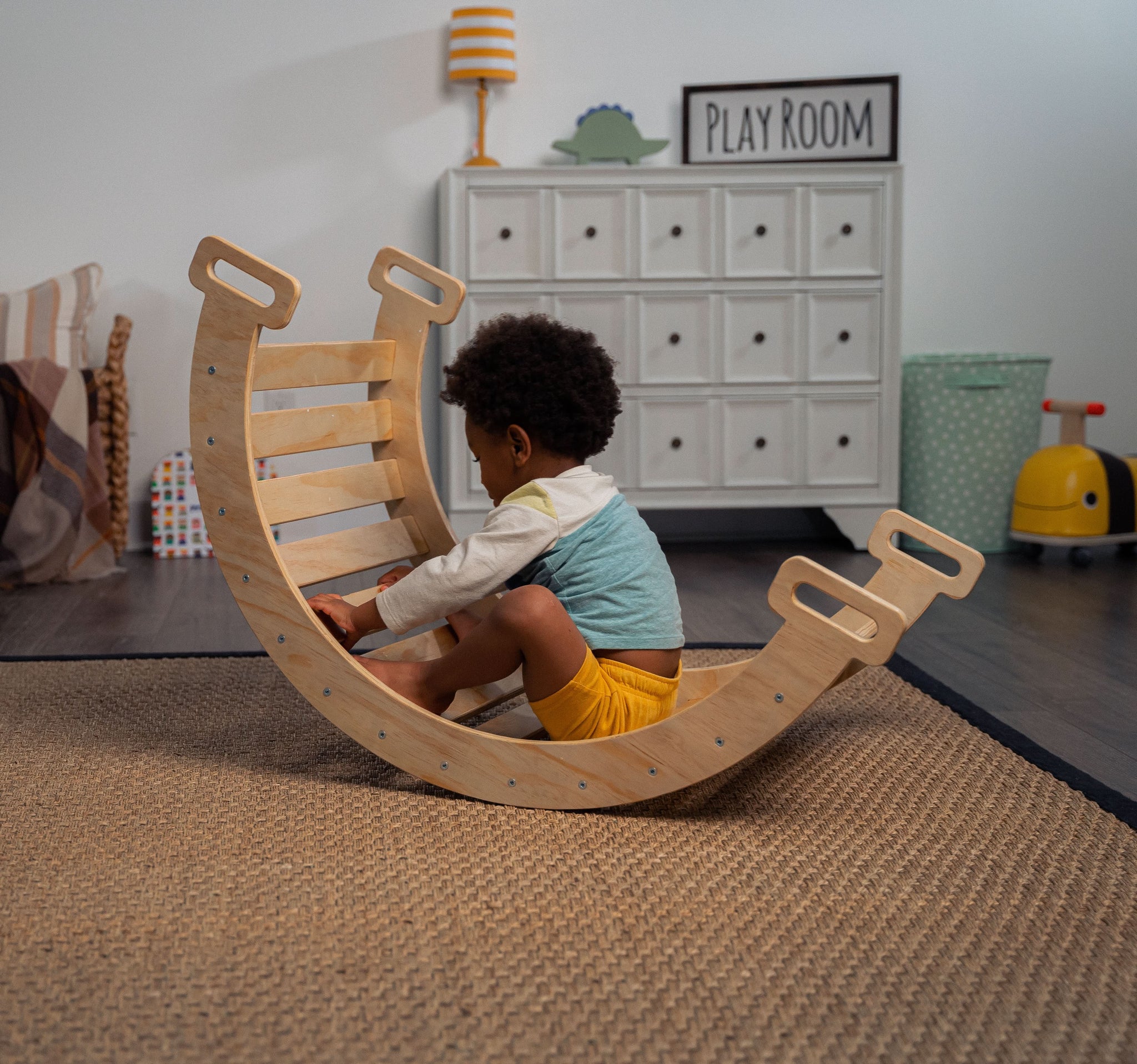Three Little Tots Hazel Pikler Triangle Slide and Rocker Set, fourth additional photo