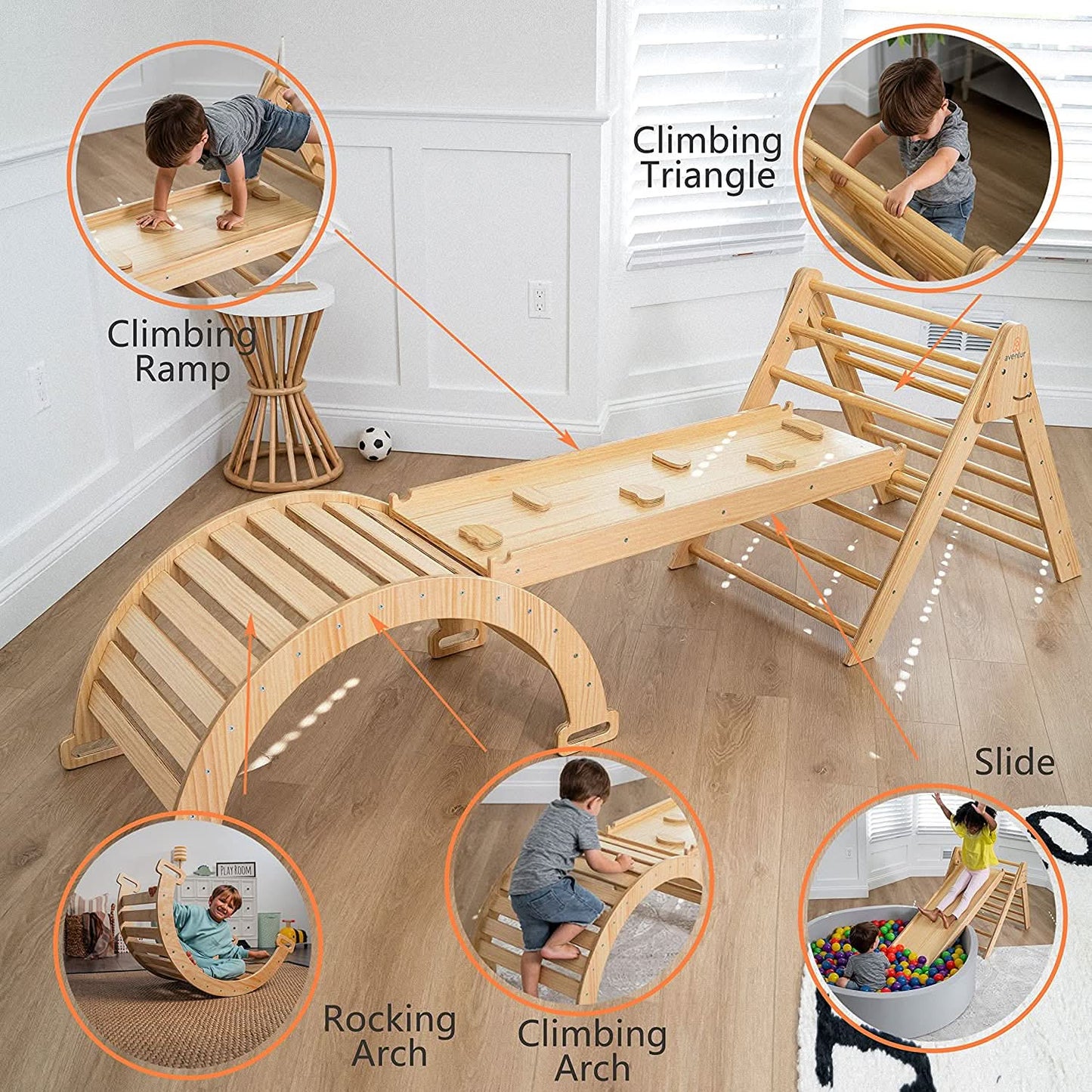 Three Little Tots Hazel Pikler Triangle Slide and Rocker Set, extra product detail