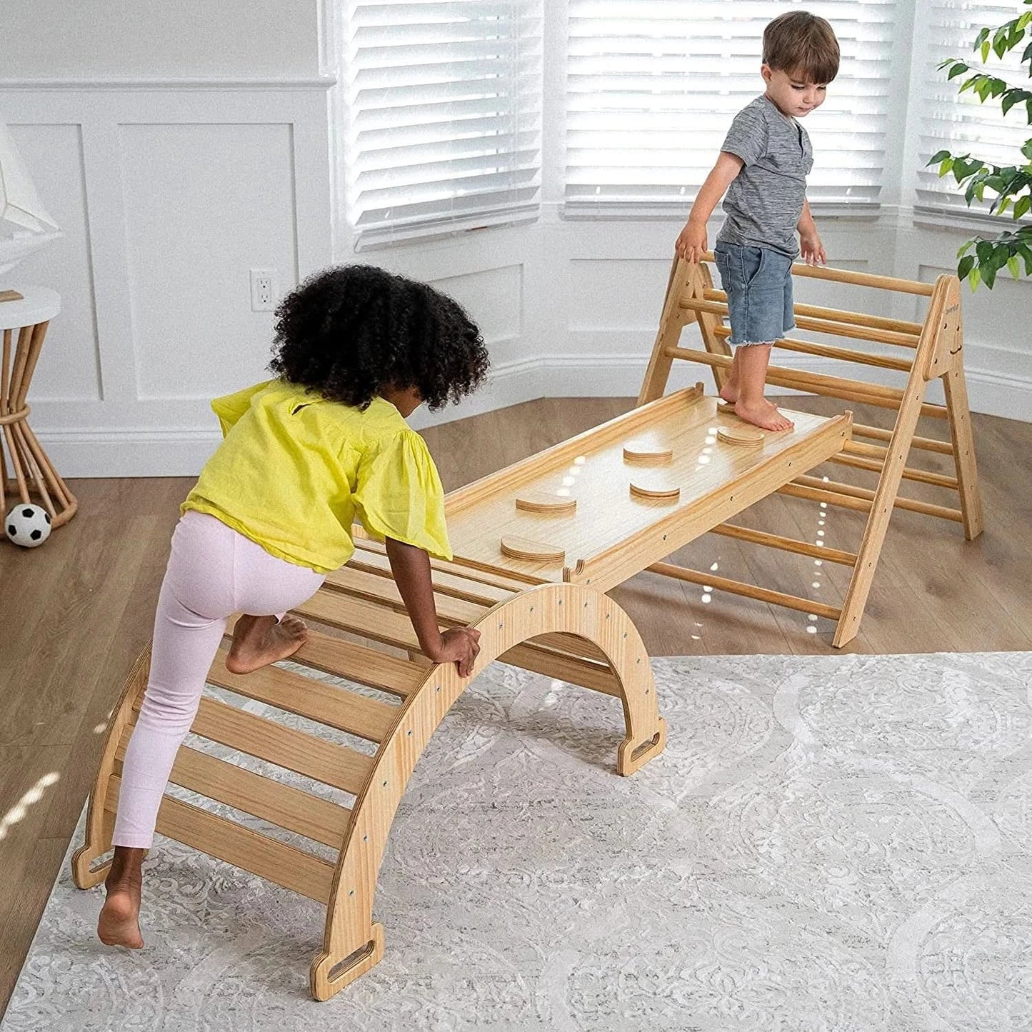 Three Little Tots Hazel Pikler Triangle Slide and Rocker Set, in Natural