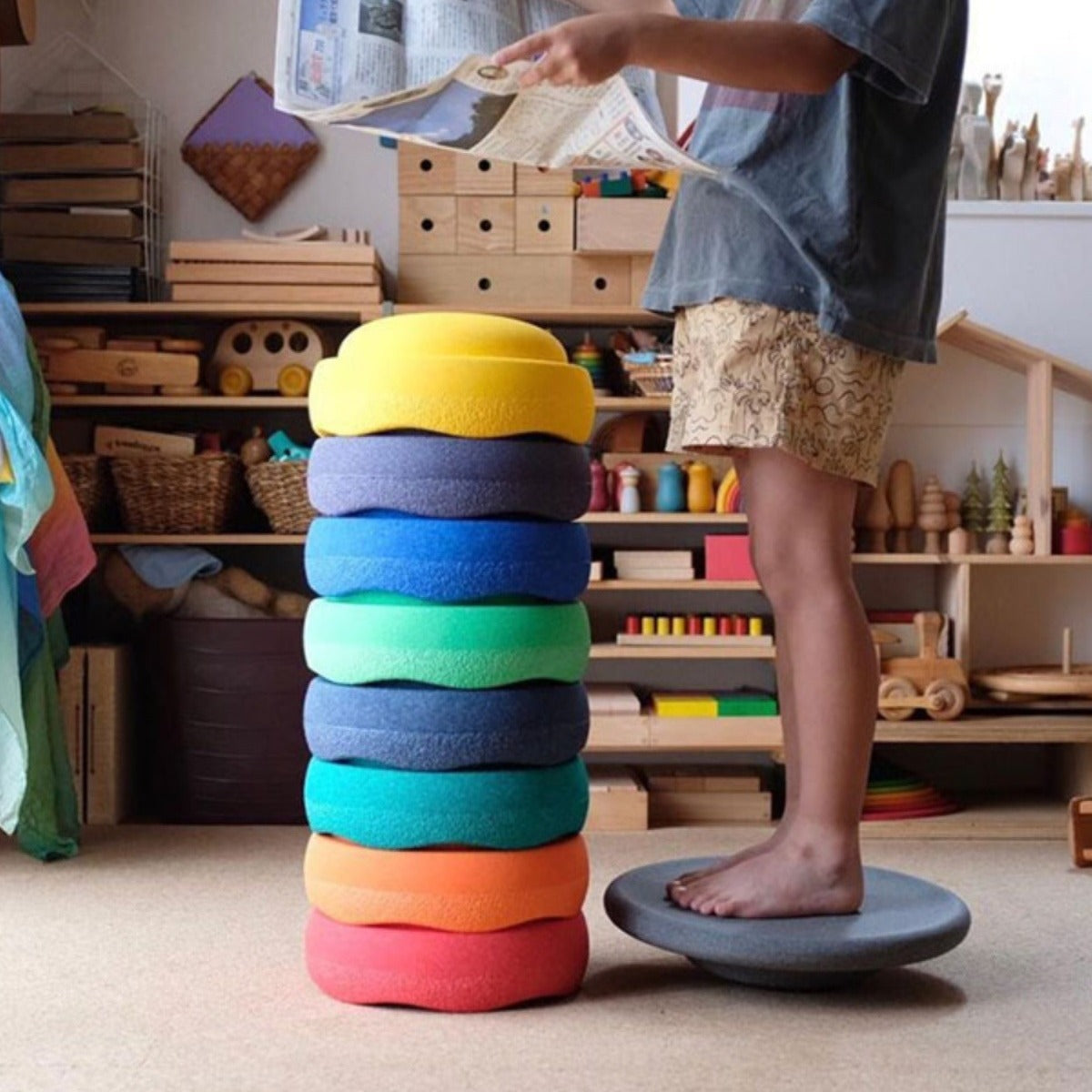 Three Little Tots Rainbow River Crossing Stone Children's Balance Training Puzzle Toy, additional view