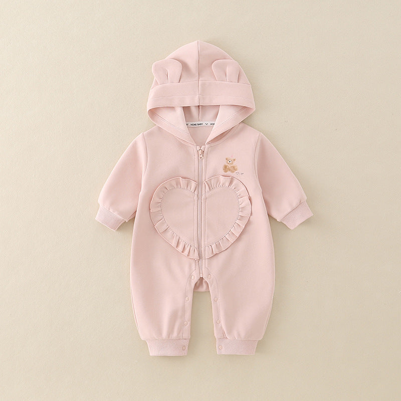 Three Little Tots Baby Girl Hooded Cartoon Cute Jumpsuit Infant Fall Outfit Jumpsuit, additional product photo