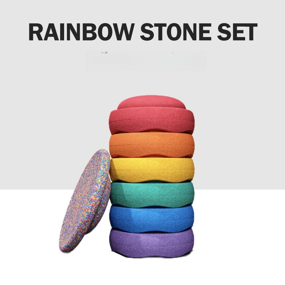 Three Little Tots Rainbow River Crossing Stone Children's Balance Training Puzzle Toy, in Round stepping stones board