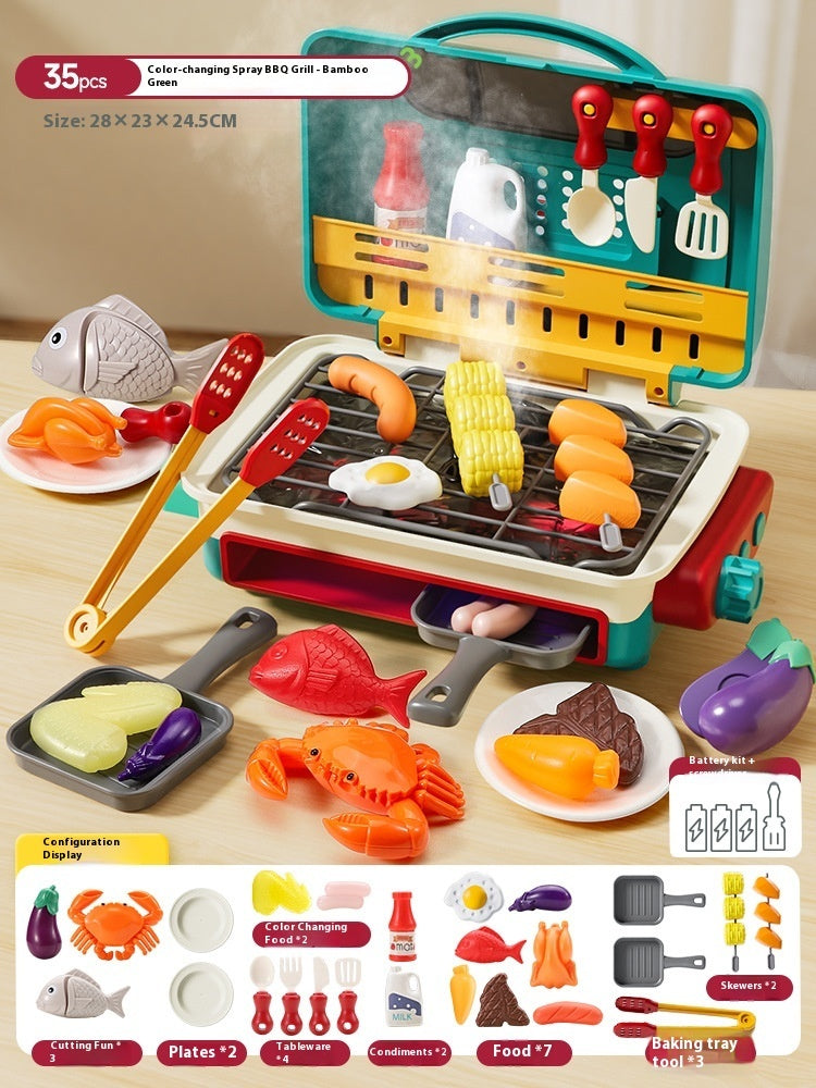 Three Little Tots Simulation Mini Small Kitchen Play House Slicer Girls' Cooking Barbecue Toys, in Green
