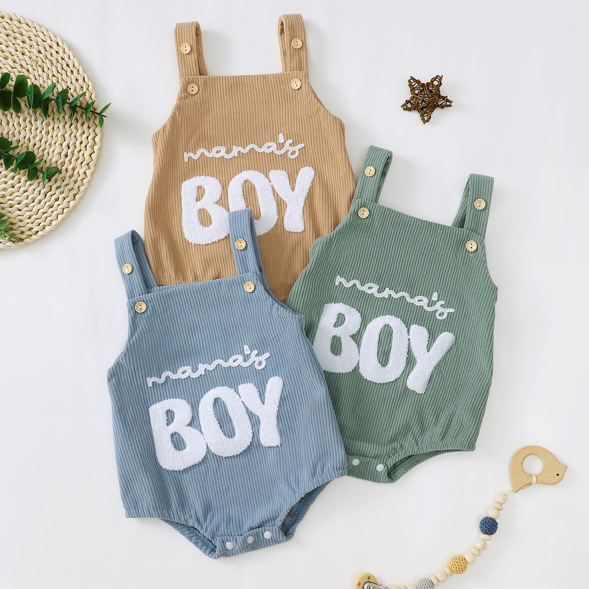 Three Little Tots Male And Female Baby Corduroy Suspender Towel Embroidery, additional product photo