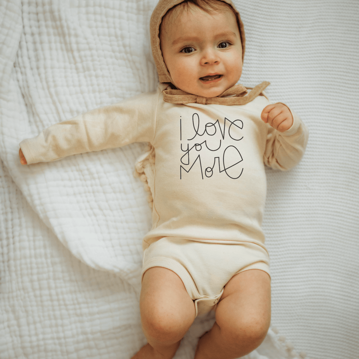 Three Little Tots I Love You More - Long Sleeve Organic Baby Bodysuit, alternate angle