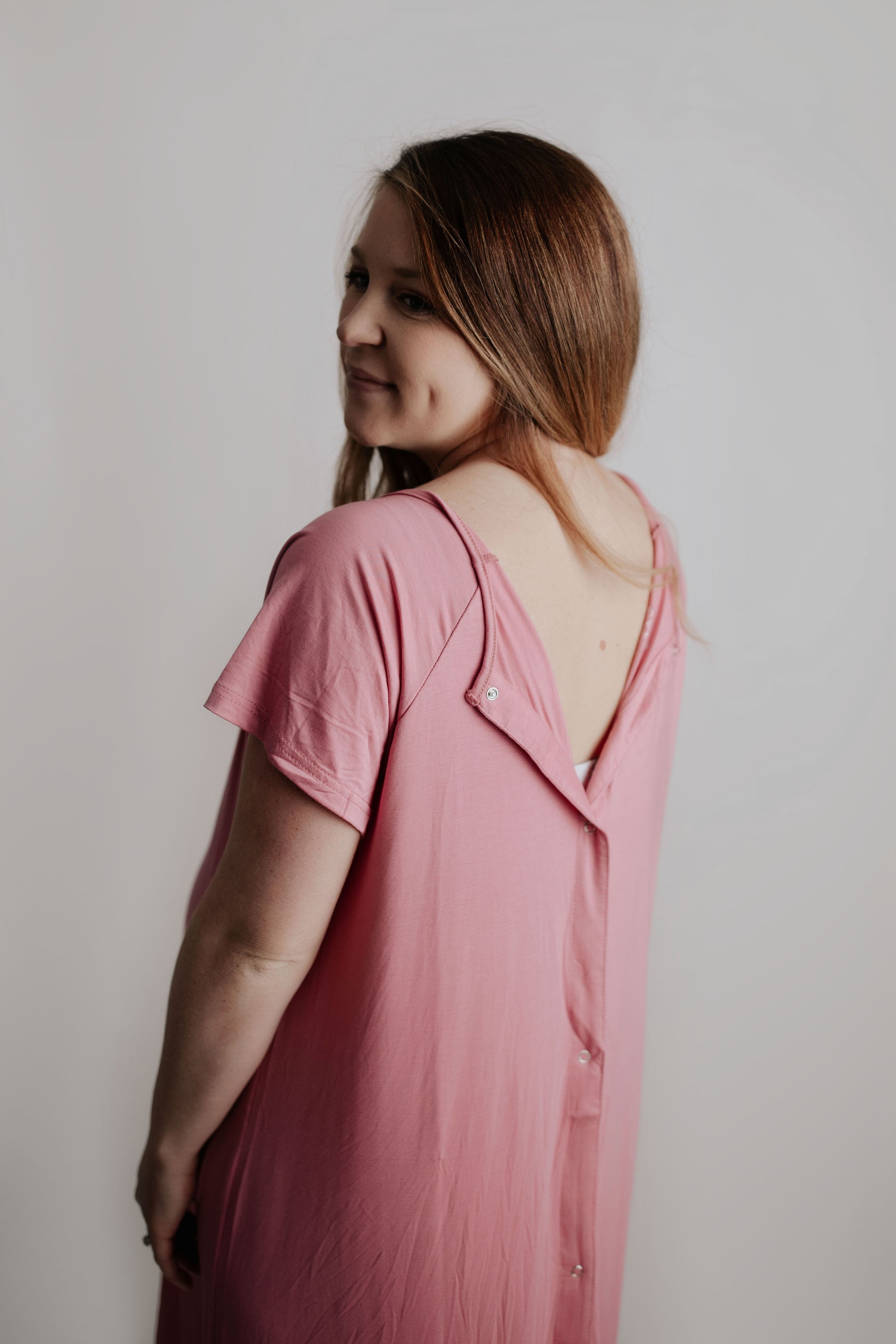 Snaps down the back for easy access hospital labor gown by Three Little Tots