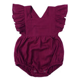 Three Little Tots Baby Cotton And Linen Summer Strap One Piece Suit, in Mulberry