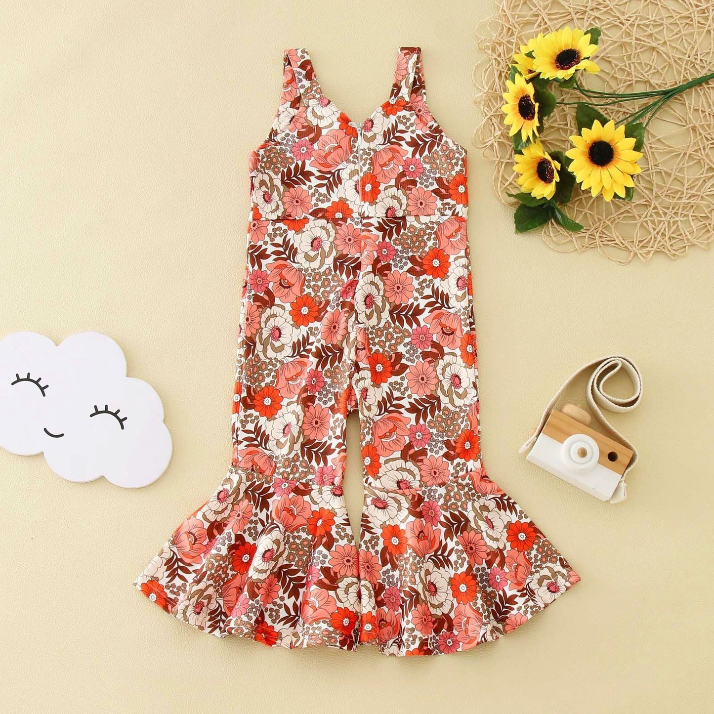 Flowers Bell Bottoms Overalls