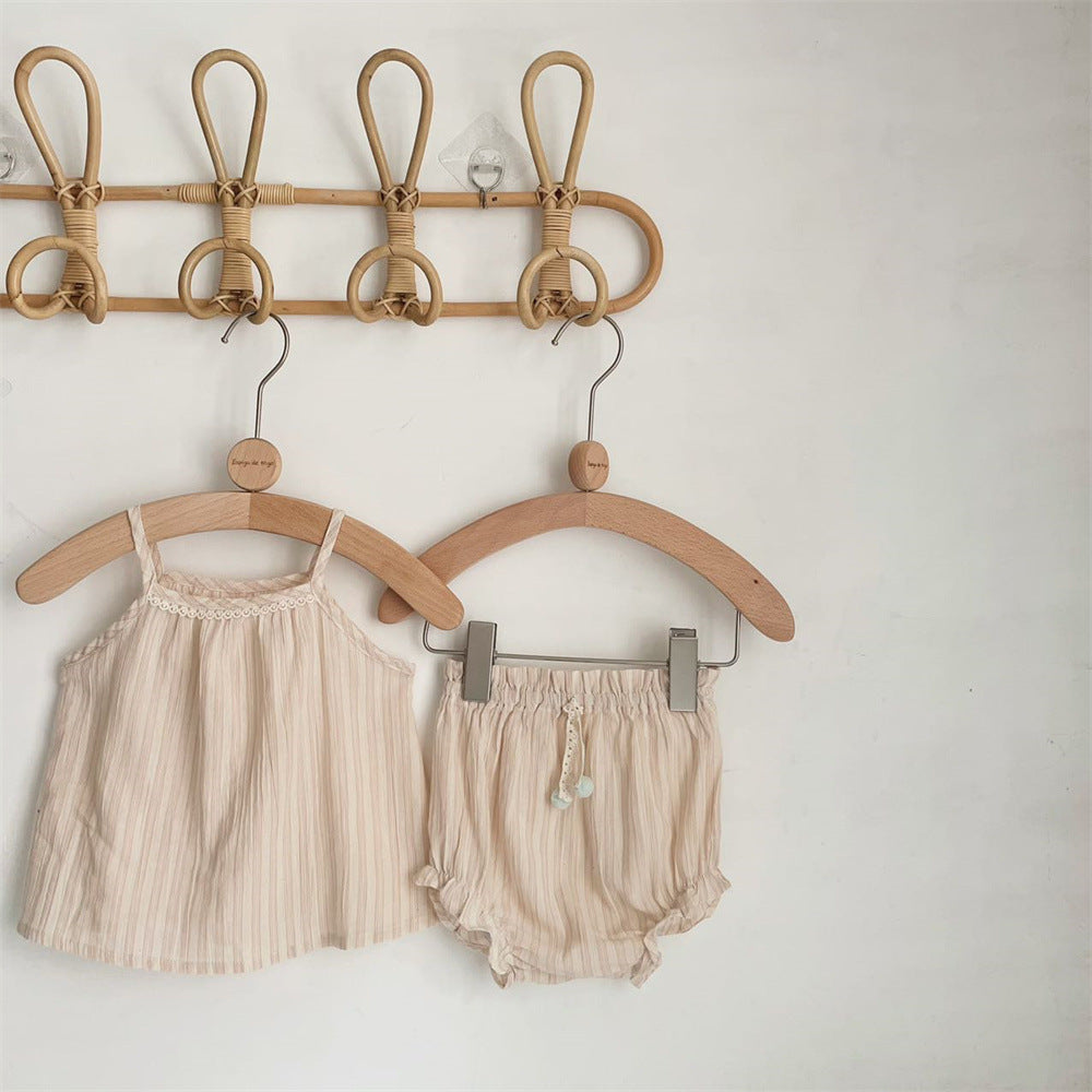 Striped Spaghetti Straps Shorts Suit Baby Girl Two-piece Suit Suit