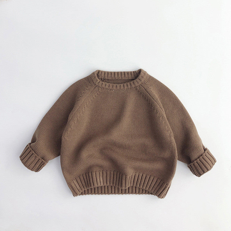 Three Little Tots Men's And Women's Kids' Sweater Loose Long Sleeve, in Brown