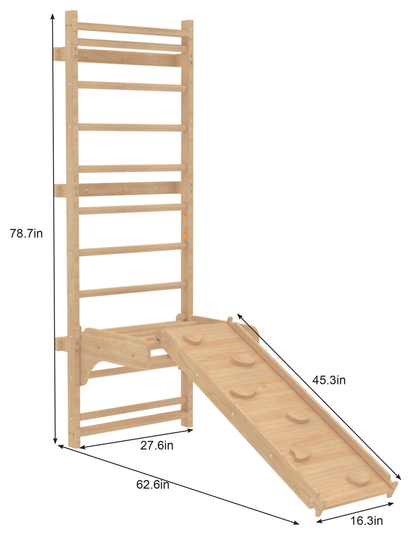 Three Little Tots Betula Swedish Wall Ladder - 95 Height, another angle