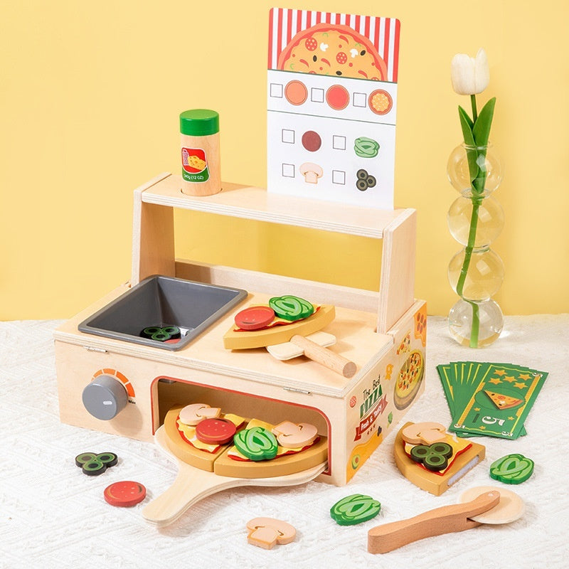 Three Little Tots Children's Early Education Educational Wooden Pizza Oven Kitchen Simulation Toy, in Simulation Pizza Oven