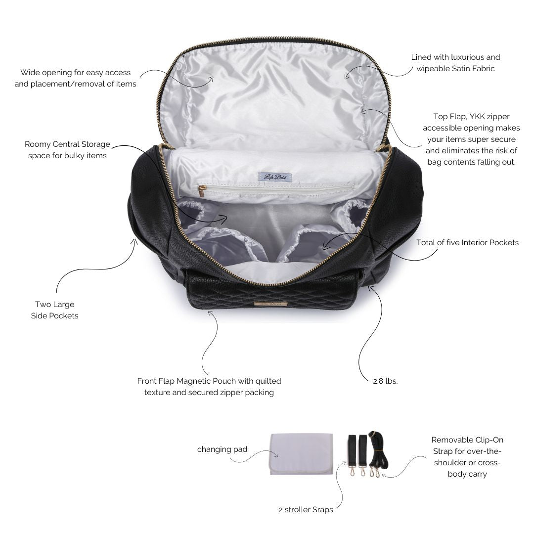 Three Little Tots Signature Diaper Bag Ebony Black, additional product photo