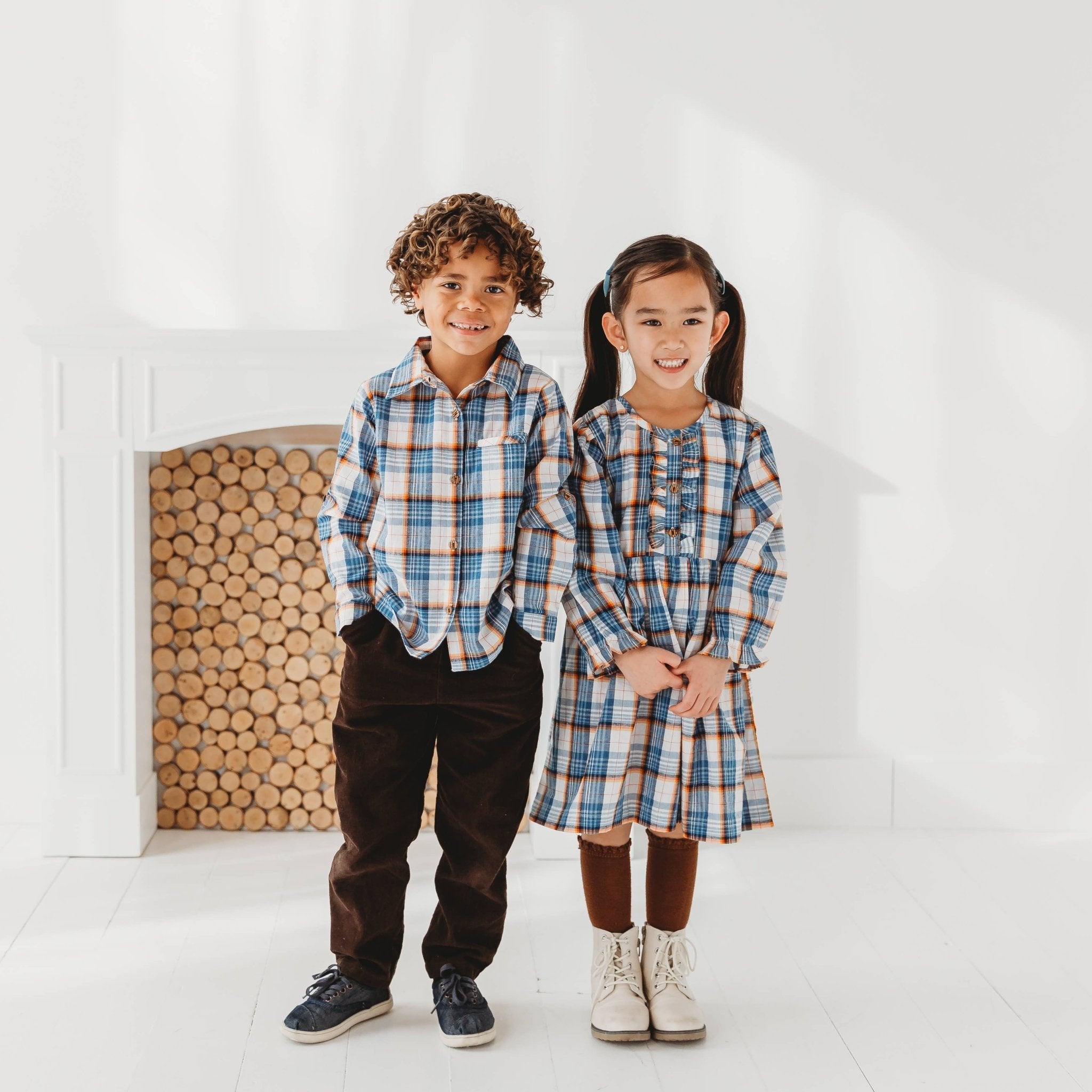 Blue Mix Plaid Boys Long Sleeve Button Up Shirt
