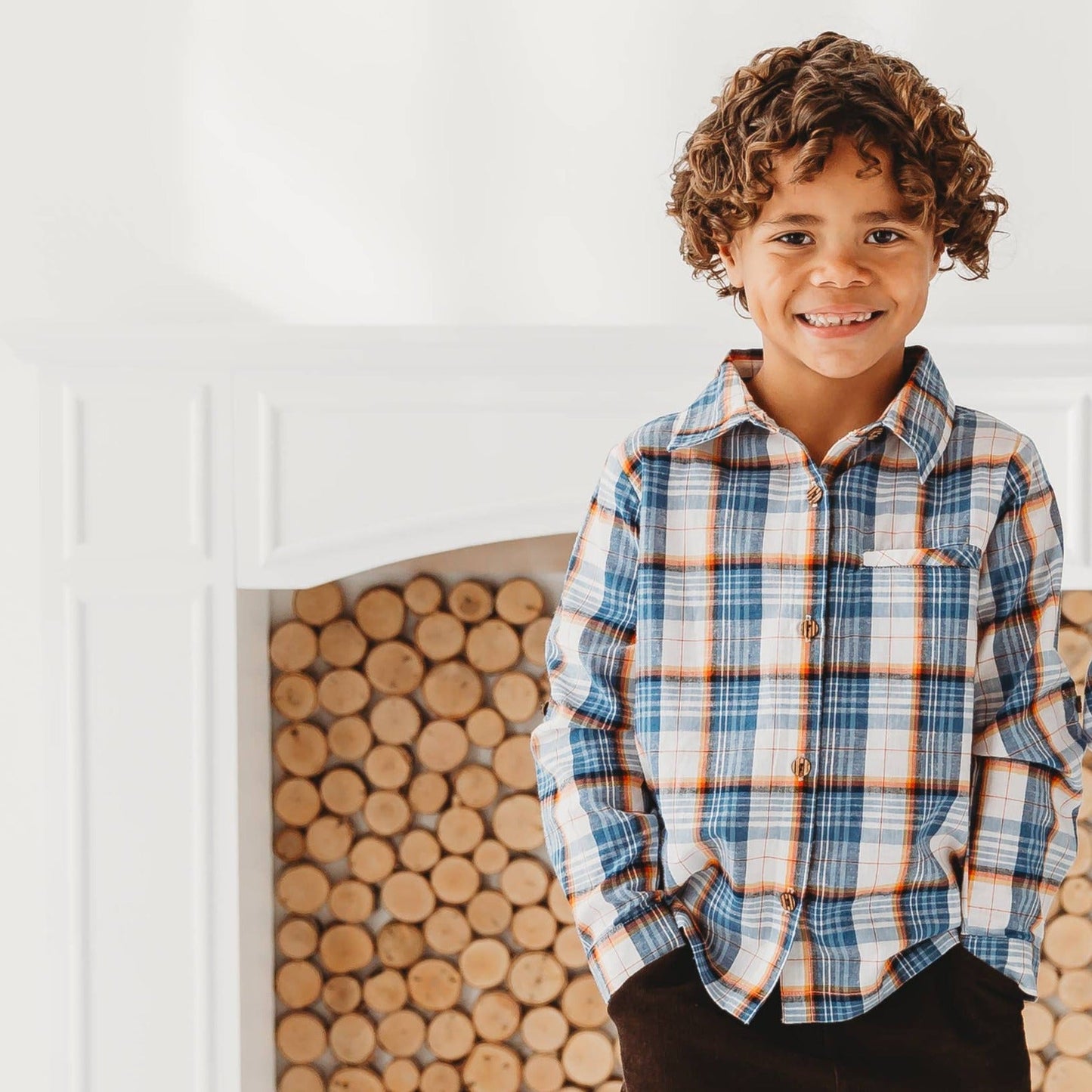 Blue Mix Plaid Boys Long Sleeve Button Up Shirt