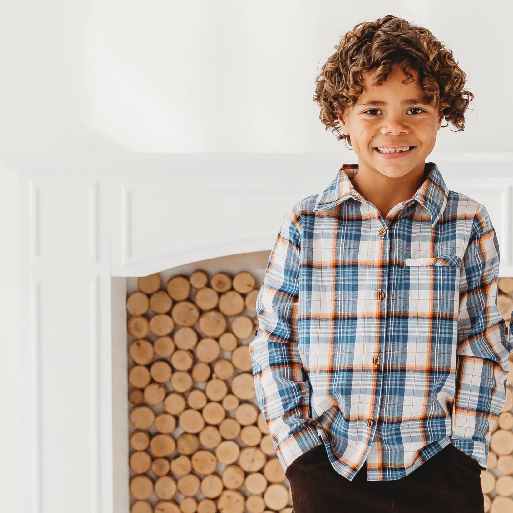 Blue Mix Plaid Boys Long Sleeve Button Up Shirt