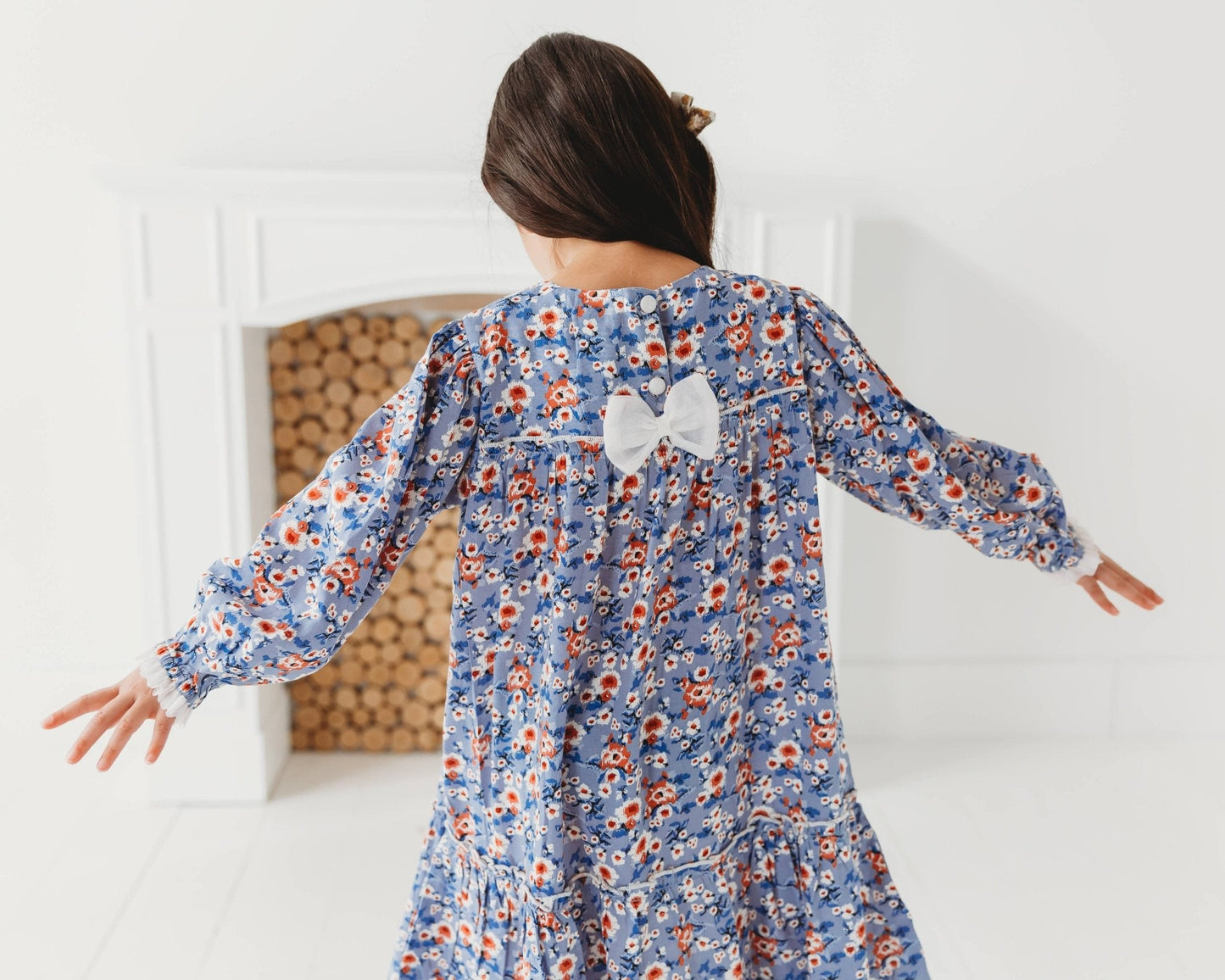 Three Little Tots Blue Printed Flared Dress, alternate angle