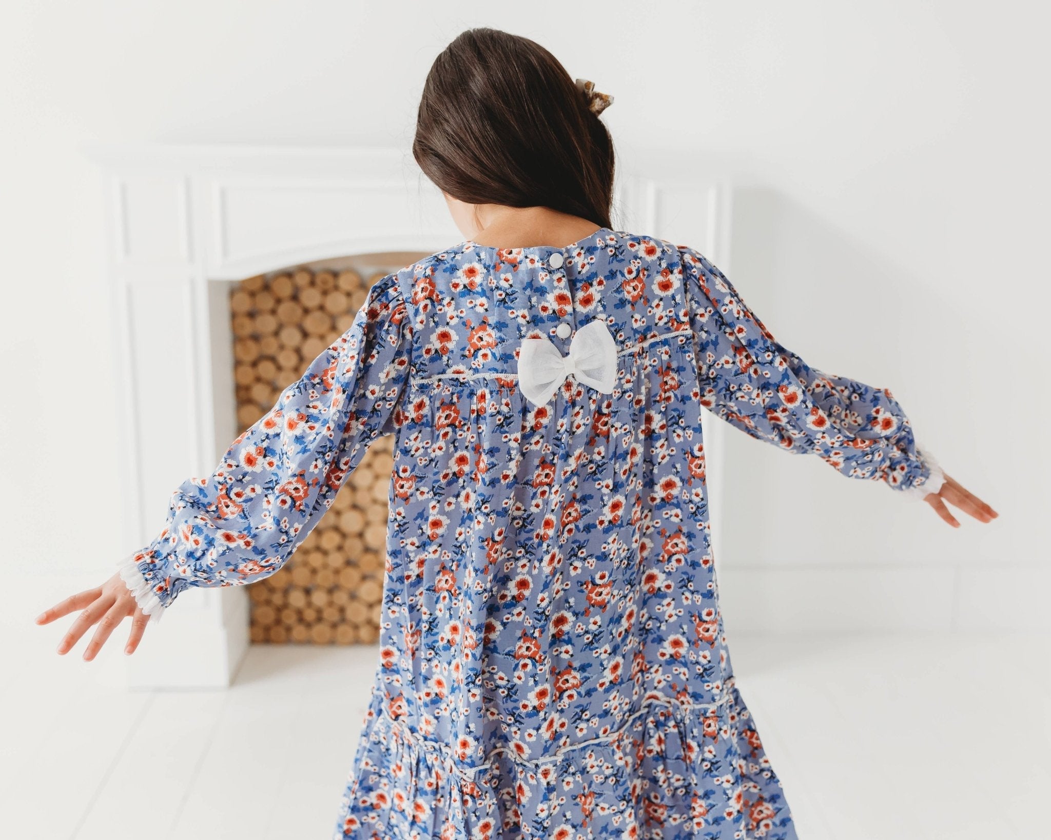 Three Little Tots Blue Printed Flared Dress, alternate angle