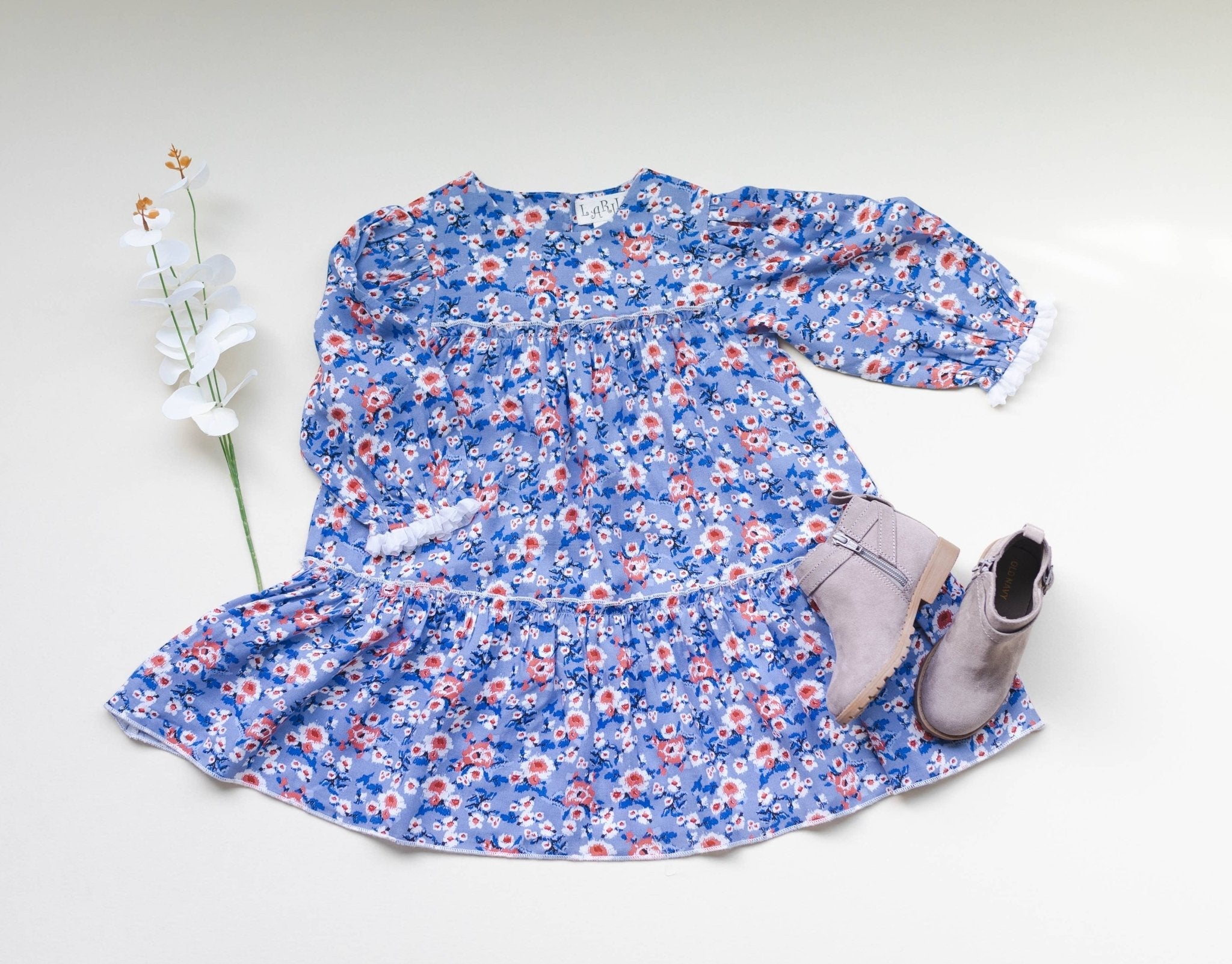 Three Little Tots Blue Printed Flared Dress, additional view