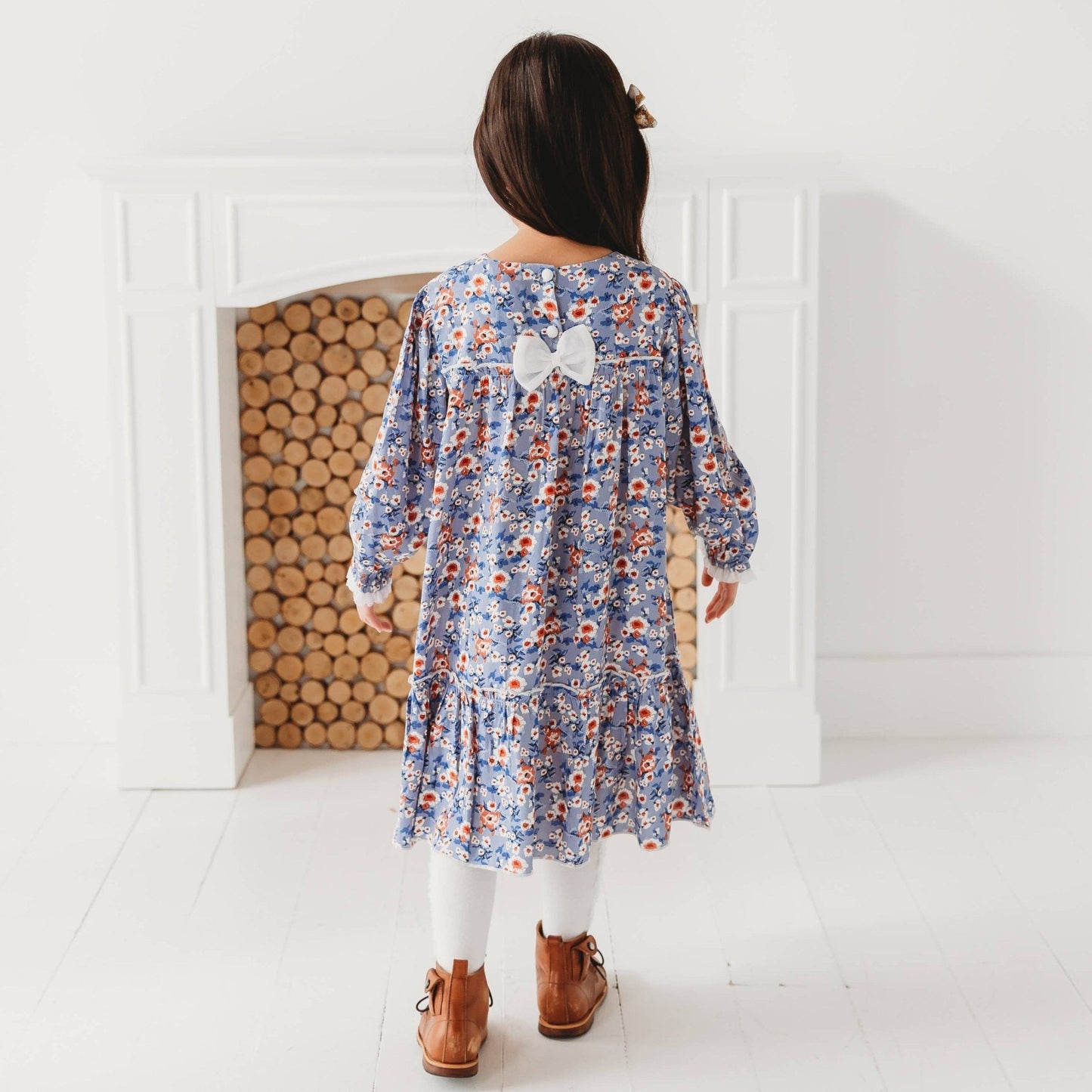 Three Little Tots Blue Printed Flared Dress, additional product photo