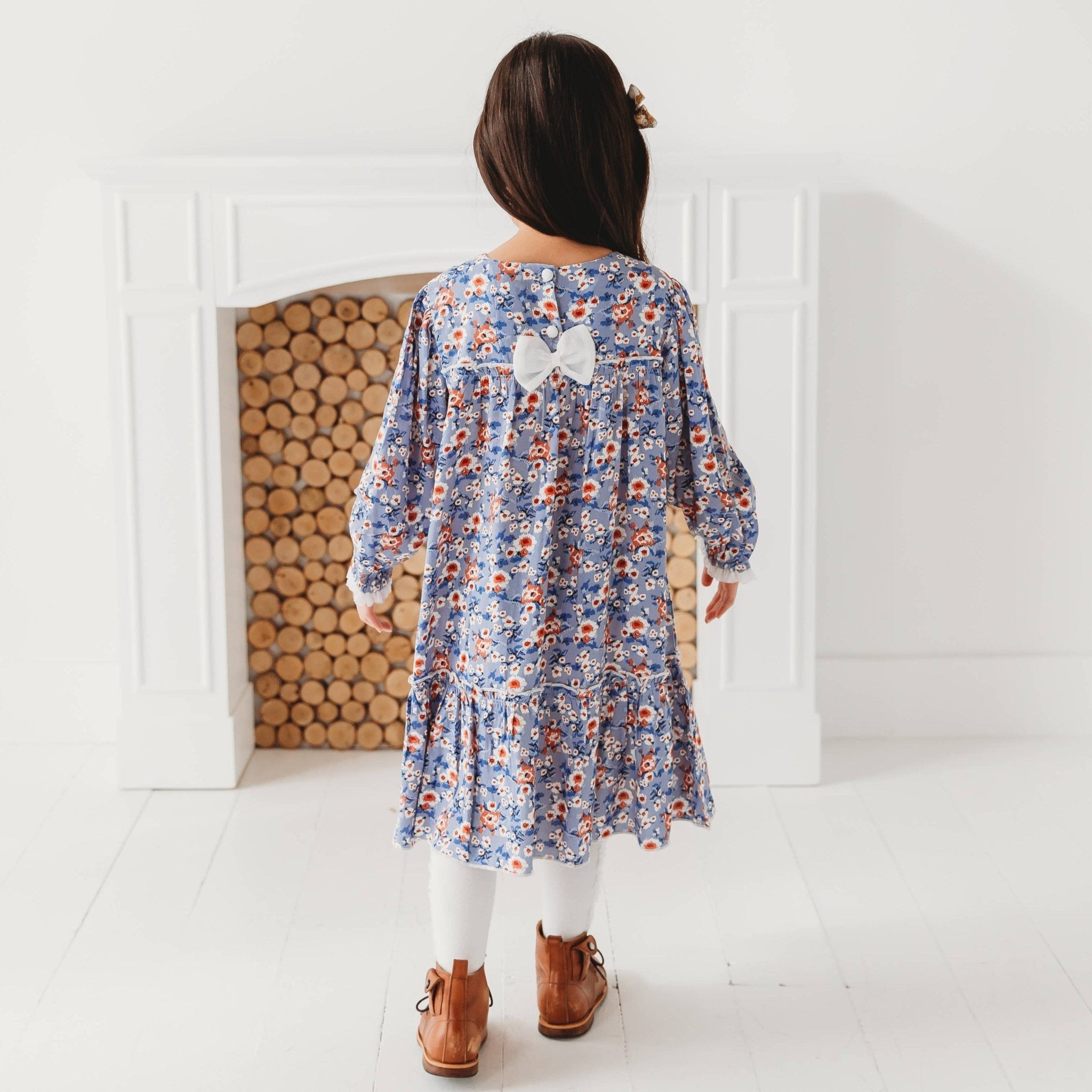 Three Little Tots Blue Printed Flared Dress, additional product photo