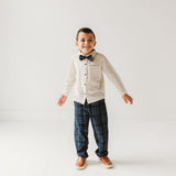 Three Little Tots Boys Blue Plaid Cord Set with Linen Shirt with Bow, additional view