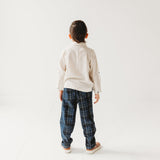 Three Little Tots Boys Blue Plaid Cord Set with Linen Shirt with Bow, additional product photo