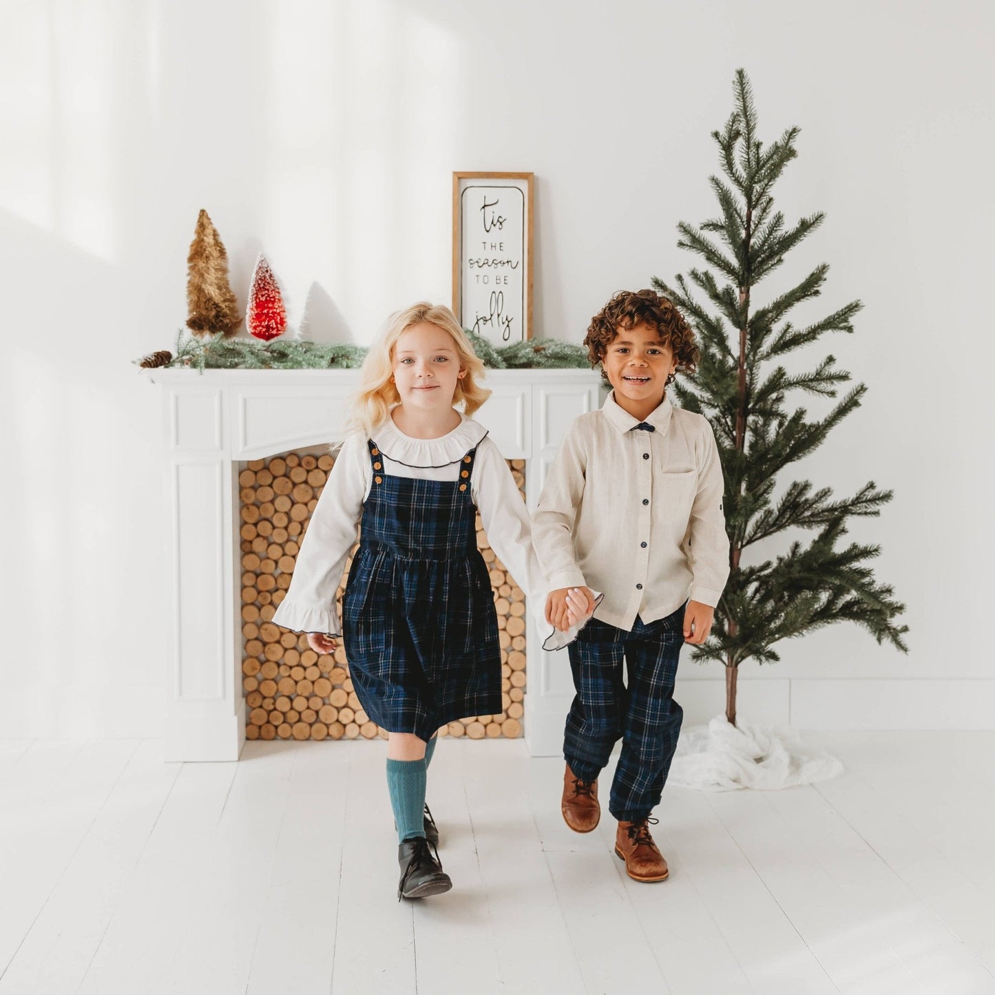 Three Little Tots Boys Blue Plaid Cord Set with Linen Shirt with Bow, extra product detail