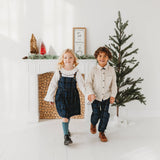 Three Little Tots Boys Blue Plaid Cord Set with Linen Shirt with Bow, extra product detail