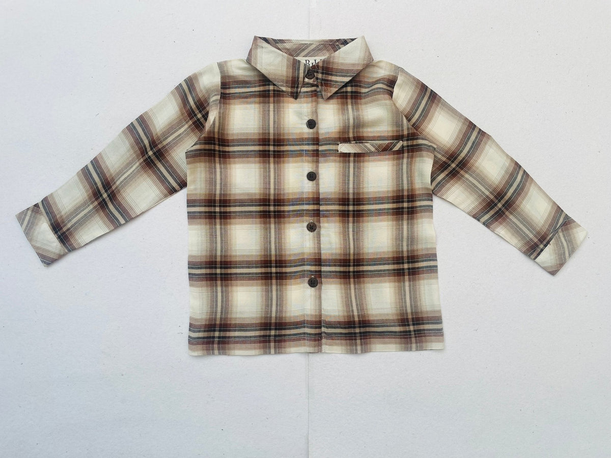 Three Little Tots Brown Plaid Boy's Shirt, alternate angle