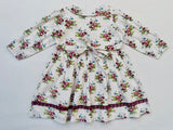 Bunch Floral Printed Girl's Cotton Dress with Crimson Lace