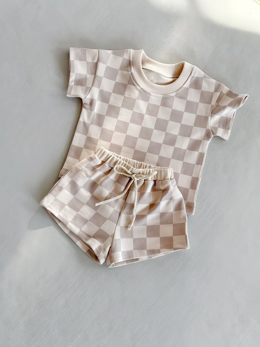 Checkered Print Little Man Top and Bottom Set