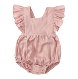Three Little Tots Baby Cotton And Linen Summer Strap One Piece Suit, in Pink