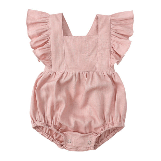 Three Little Tots Baby Cotton And Linen Summer Strap One Piece Suit, in Pink