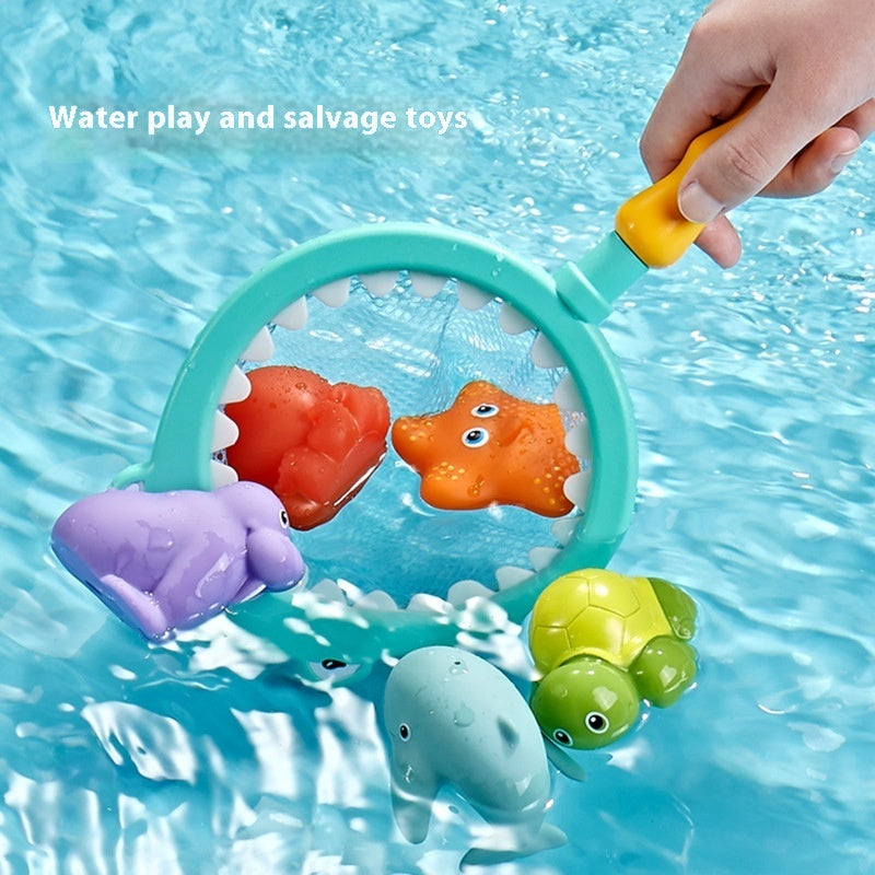 Three Little Tots Baby Bath Toys Turtle Sprinkler Net Fish Catching Shark, alternate angle