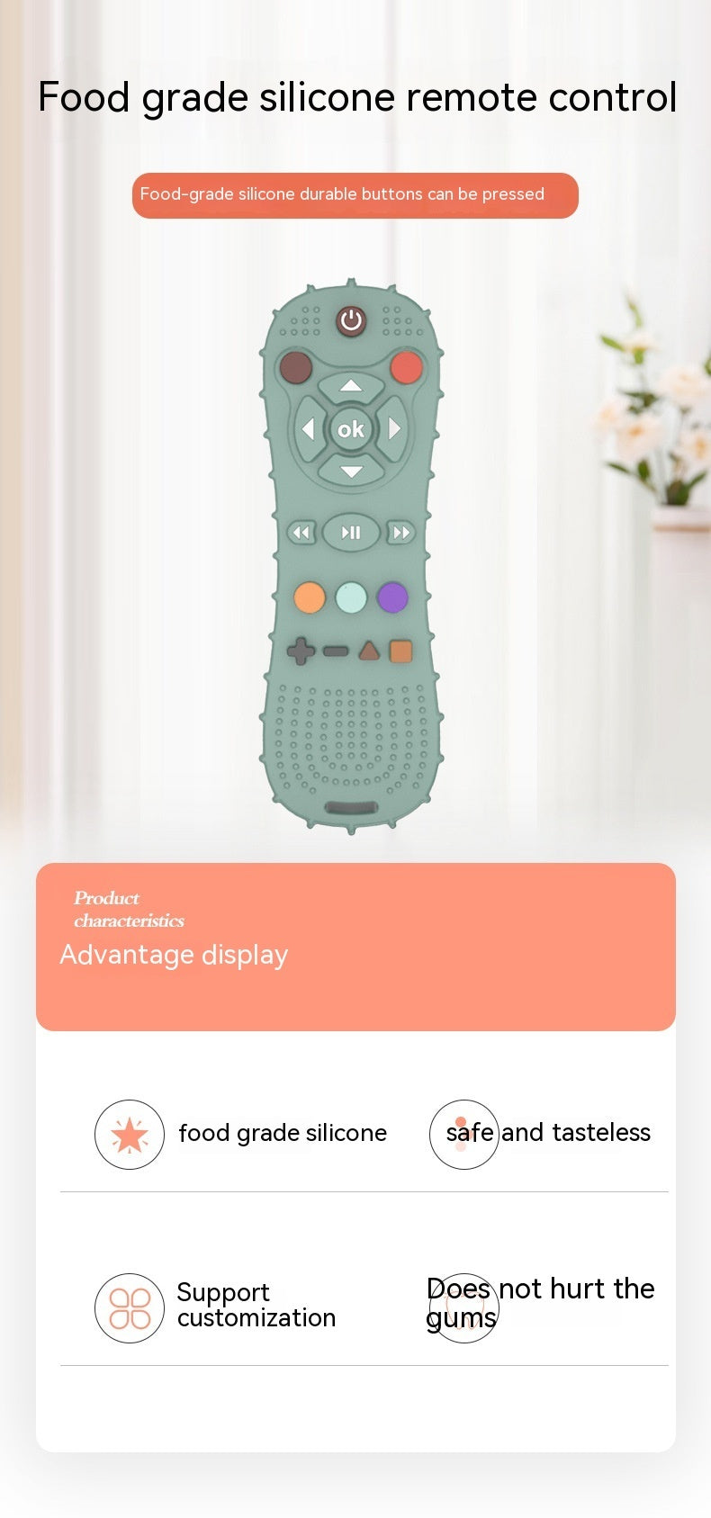 Three Little Tots Baby Silicone Remote Control Teether, another angle