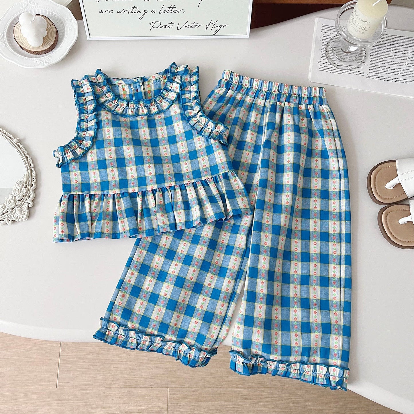 Summer 4th of July Plaid Three Piece Set For Girls