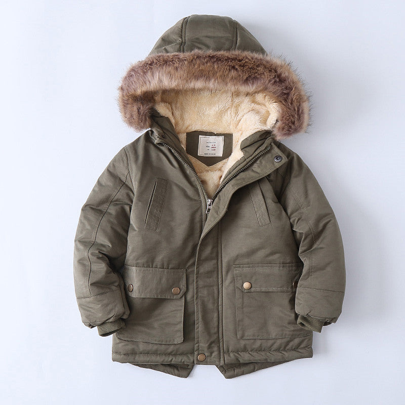 Three Little Tots Fleece-lined Thickened Boys Cotton-padded Cotton Wadded Jacket, in Green