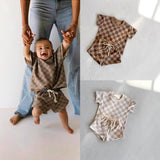 Checkered Print Little Man Top and Bottom Set
