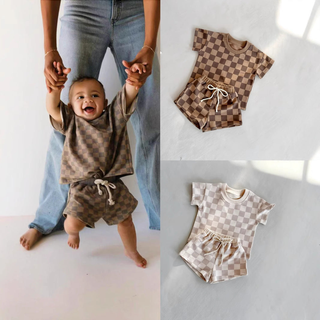Checkered Print Little Man Top and Bottom Set