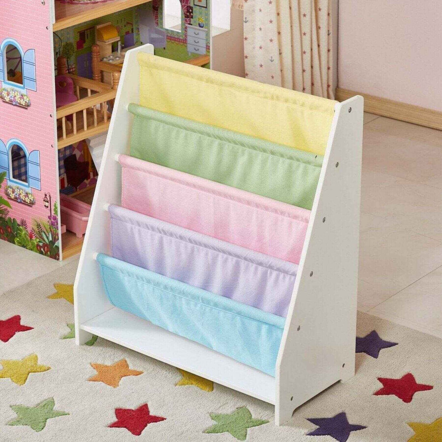 Kids Funnel Charlie White Kids Wooden Canvas Sling Magazine Bookcase