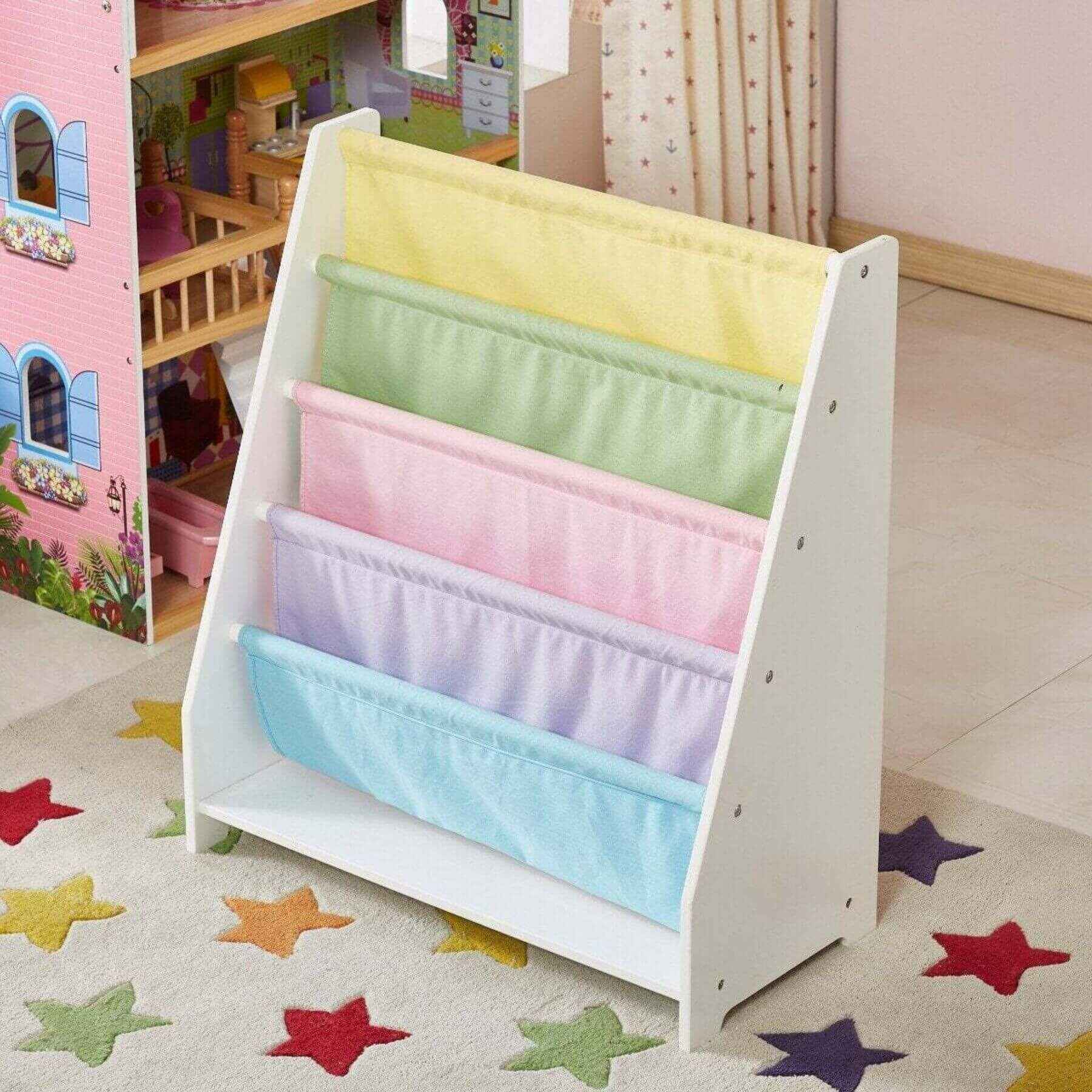 Kids Funnel Charlie White Kids Wooden Canvas Sling Magazine Bookcase